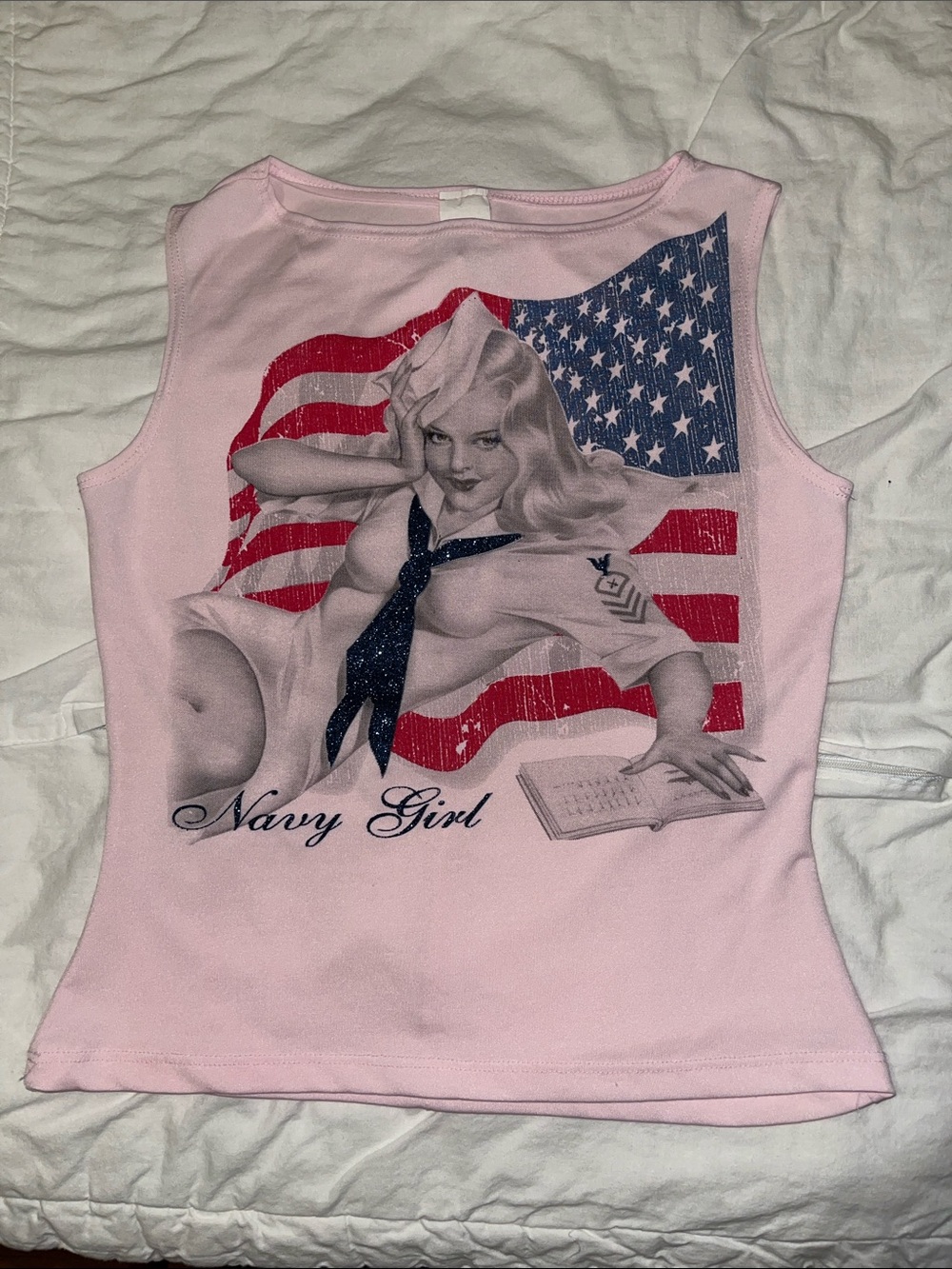 Navy Girl Sleeveless Graphic Tank Top - Pink
